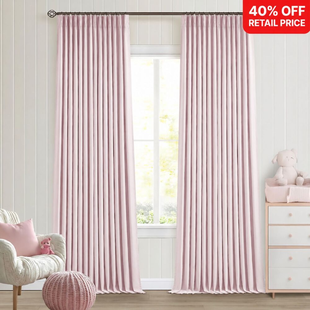 Brand New TWODRAPES Pleat Linen Blackout Curtains – Pink, 40"W × 102"L, 2 Panels